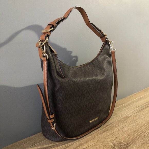 Michael Kors Lupita Signature Brown Monogram Large Hobo Shoulder Bag - Picture 6 of 13